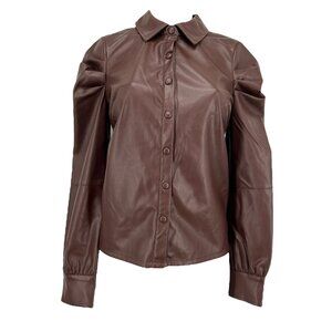NWT 7 For All Mankind Women's Brown Top Size Small Faux Leather Puff Long Sleeve